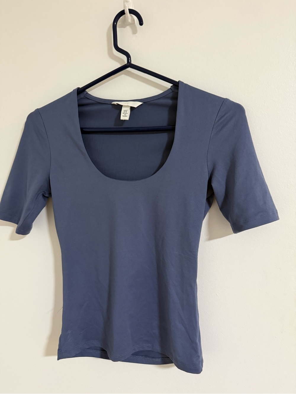 H&M Scoop Neck Short Sleeve Top in Slate Blue